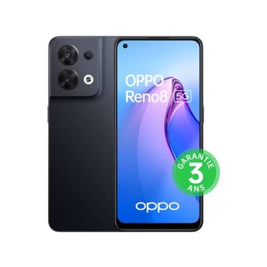 OPPO Reno 8 - Smartphone 5G - 8 Go RAM + 256 Go - Triple Capteur Photo 64 MP, Frontal 32 MP - Écran AMOLED 90 Hz 6,4” - Noir Chatoyant [version FR] (Reconditionné)