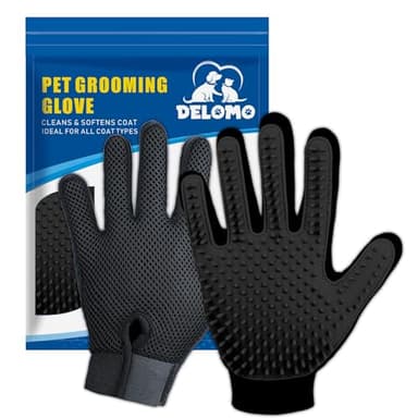 DELOMO Gants de Toilettage pour Animaux - Brosses Douces pour Chats - Gants Efficaces pour Éliminer les Poils - Gants de Bain pour Chiens à Poils Longs et Courts & Chats & Chevaux - 1 Paire (Noir)