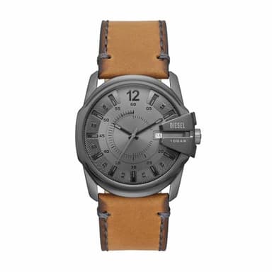 Diesel Master Chief Montre pour Homme, Mouvement à Quartz avec Bracelet en Silicone, Acier Inoxydable ou Cuir, Marron Clair et Gris Foncé, 43mm