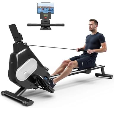 Dskeuzeew Rameur magnétique à 16 Niveaux avec Affichage LED, Rail Coulissant Silencieux pour la Maison, la Salle de Gym, l'équipement d'entraînement d'intérieur (Noir)