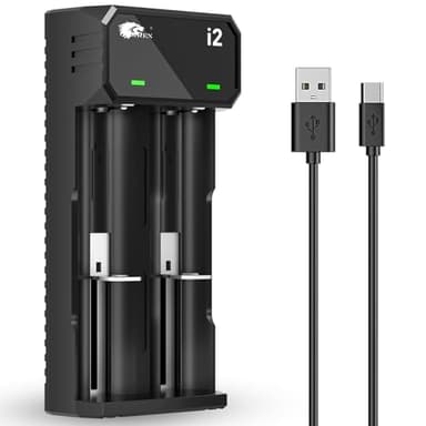 IMREN Chargeur Accu 18650, 2 Slots Chargeur Piles Rechargeable Li-ION 3,7V 18650 18490 18350 18500 17500 14500 20700 21700 26650 Batterie au Lithium (avec USB-C)