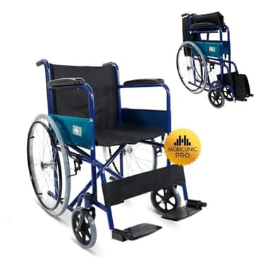 Mobiclinic®, Fauteuil roulant pliant, Alcázar, Marque européenne, Siège 46 cm, Frein manuel, Accoudoirs fixes et repose-pieds pliants, Pour personnes handicapées, Couleur bleu/noir