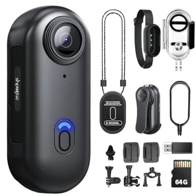 TOSBARRFT Caméra corporelle 4K POV Pro, caméra Portable avec Clip Rotatif 360° et Clip magnétique, Enregistrement 120 Minutes, idéale pour conférences, Voyages et promenades(4K-P-64G)