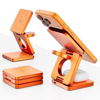 Chargeur sans Fil MagSafe 3 en 1 25W, Station de Charge magnétique pour iPhone 12 à 17, Apple Watch et AirPods, Chargeur Induction Qi avec USB-C, Support Pliable pour Table de Chevet et Bureau