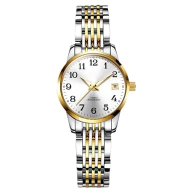 RORIOS Montre de Poignet Dames Mécanique Montres Élégant pour Femmes Montre Bracelet Minimaliste Automatique Montre Mode Acier Inoxydable Blanc A
