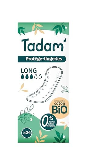 TADAM' - Protèges Slip Bio Dermo-Sensitif - Protèges Slip Femme Ultra Discrets et Non Irritants pour Peaux Sensibles - Voile 100% Coton Bio - Protection Hygiénique Femme Format Long - 24 Unités
