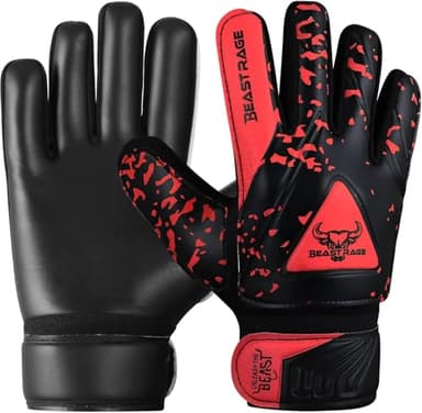 BEAST RAGE Gants de Gardien de But pour Enfants,Gants de Gardien de But pour Enfants avec Double Support de Poignet (Rouge, Size 4 Suitable for 6 to 9 Years Old)