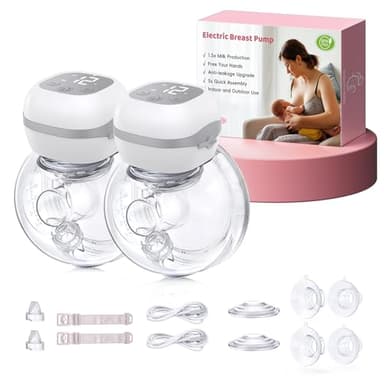 Haokoo Tire Lait Electrique Main Libre – Portable, Silencieux, 3 Modes & 12 Niveaux, Sans BPA, Anti-Reflux, Mémoire Intelligente, Écran LCD, Brides 21/24 mm, 180 ml (2 Pièces)