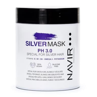 NAVIR Professionnel | Masque Violet Déjaunisseur Cheveux Blonds, Gris ou Décolorés – 250 ml | Soin Sans Silicones et Végan | Neutralise les Reflets Jaunes | Hydrate, Renforce et Fait Briller