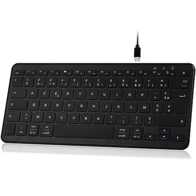 Qulose Clavier sans Fil Bluetooth, Mini Clavier AZERTY Français, Clavier Léger Silencieux, Rechargeable USB C, 12 Raccourcis Multimédias, pour Mac, iPad, iPhone, Android, Windows-Noir