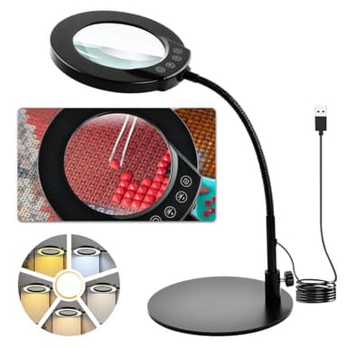 Mapille 10X Loupe avec lumière et Support, LED Lampe de Bureau avec 5 Températures Couleur, Lampe loupe à intensité Variable, 360° Loupe pour la Lecture Les Personnes âgées Les Loisirs l'artisanat