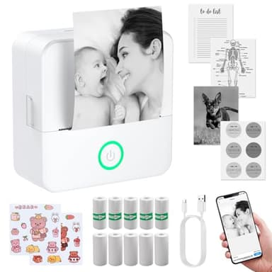 eSynic Mini Imprimante Portable Compatible avec Android et iOS Imprimante Thermique sans Encre ni Toner Connexion Bluetooth Impression en Noir et Blanc avec Deux Types de Papier