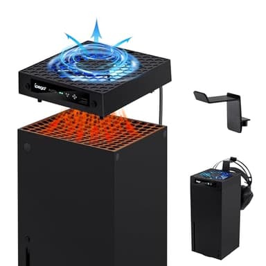 Mcbazel Xbox Série X Ventilateur de Refroidissement Automatique Accessoires, Ventilateur de Refroidissement Réglable PWM à 3 Vitesses RVB avec Support de Casque pour Xbox Series X Console - Noir