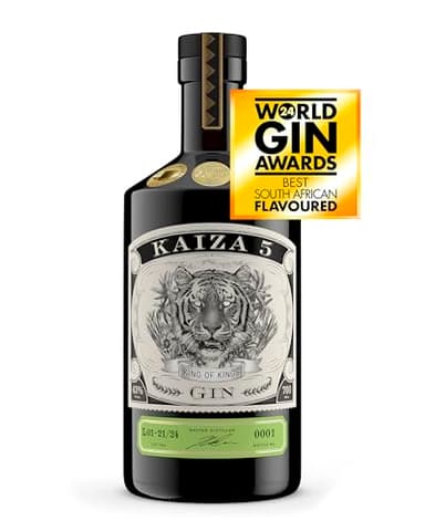 KAIZA 5 GIN - 0,7 l - 43% | Le gin premium Sud-africain/Le Cap le plus récompensé avec ses yeux de tigre scintillants | Frais, doux et exotique aux fruits noirs | Idéal pour un parfait tonic