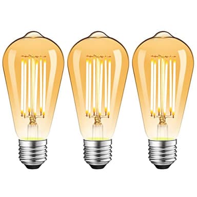 ZIKEY Ampoule LED Edison Vintage, E27 10W LED Verre Ambré Ampoules, Equivalent à 100W, Blanc Chaud 2700K, 1000LM, ST64 Rétro Décorative Lampe, Non Dimmable, Lot de 3