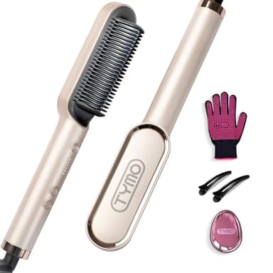 TYMO RING Brosse Lissante Pour Cheveux, Fer à Lisser Avec Peigne IntéGré, 20s PTC Chauffage & 5 RéGlages De TempéRature & Anti-BrûLure, Professionnels Hair Straightener, Lisseur Cheveux (Or)