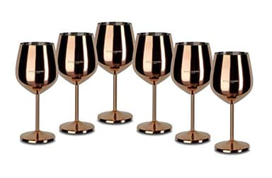 ECHTWERK verres à vin incassables en acier inoxydable, set de verres à vin, verres de camping, verres à cocktail, robustes, incassables, édition cuivre, 6pcs, 21x 7,3cm, 0,5L