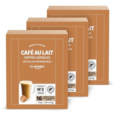 by Amazon Cafe au Lait en capsules compatibles DOLCE GUSTO 48 pièces, 3 lot de 16