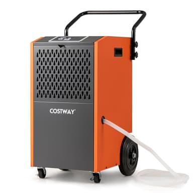 COSTWAY Déshumidificateur Professionnel 73L/Jour, Déshumidificateur Industriel avec Tuyau de Vidange et Minuterie pour Pièces jusqu'à 695 m², Minuterie 24 H pour Vide Sanitaire Sous-sol (Orange)