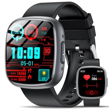 2025 𝐄𝐂𝐆+HRV/𝐆𝐥𝐲𝐜é𝐦𝐢𝐞 Montre Connectée avec IMC, 1.75'' HD Smartwatch avec Appel Bluetooth, 24H Cardiofrequenceme/SpO2, Moniteur de Sommeil, Appel d'urgence SOS pour Android/iOS