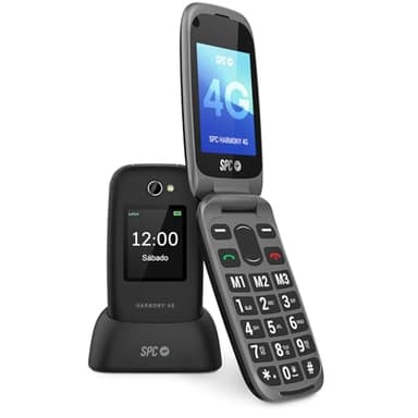 SPC Harmony 4G - Téléphone Portable Senior à Clapet avec Grosses Touches, Compatible avec appareils auditifs, Configuration à Distance, Bouton SOS, Volume élevé, Socle de Charge, Noir