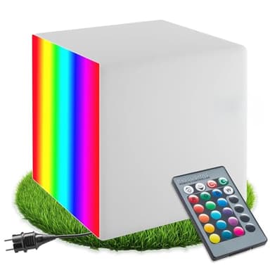 tectake® Cube lumineux LED multicolore Taille L (43x43x43cm) telecommande 16 couleurs Table basse Pouf Lampe jardin Luminaire exterieur Éclairage extérieur Eclairage piscine Salon de jardin exterieur