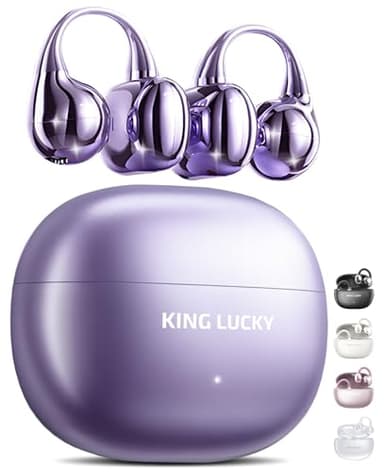 King Lucky ecouteurs à Clipser sans Fil Bluetooth 5.4 avec Micro, 50 Heures de Lecture, Suppression du Bruit, Etanche, Confortable pour Les porteurs de Petites Oreilles et, Running Sport (Violet)