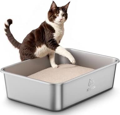 Bac Litiere pour Chat en INOX, Bac à Litière pour Grands Chats, Chatons et Lapins, Caisse Chat Litiere XXL, Litiere Toilette pour Chats, Anti-Adhérent, Anti-Odeurs, Facile à Nettoyer