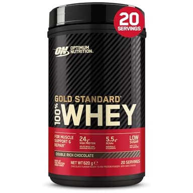 Optimum Nutrition Gold Standard 100% Whey, Protéine en Poudre, Goût Double Chocolat Riche, 620g, 20 Doses