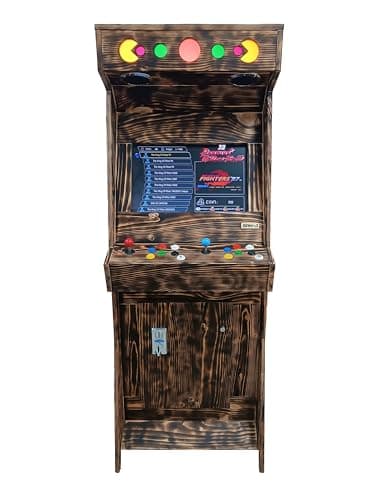 Machine d'arcade rétro en Bois - Fait Main – Borne 2 Joueurs avec +4000 Jeux Classiques, écran LCD 22", Plug & Play – San-J (Flammé)