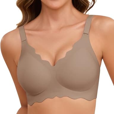 TOMEEK Soutien-Gorge Femme sans Armature Col en V Brassiere Femme sans Armature Push Up Soutien Gorge Classiques Invisible Confort Sport sans Coutures vec Coussinets (Gris,M)