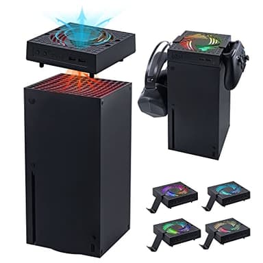 Mcbazel Xbox Series X RGB Support de Ventilateur de Refroidissement 3 Vitesses de Réglage, Support Anti-Poussière de Refroidissement Automatique avec 2 Crochets pour Casque pour Console Xbox Series X