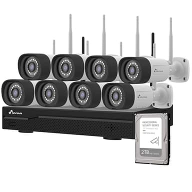 NIVIAN, Kit Caméras de Surveillance WiFi 2K Professionnel avec 8 Caméras IP, NVR 16 Canaux, Images Super HD, Détection Humaine IA, Vision Nocturne, Audio, HDMI, App EseeCloud, Enregistrement HDD