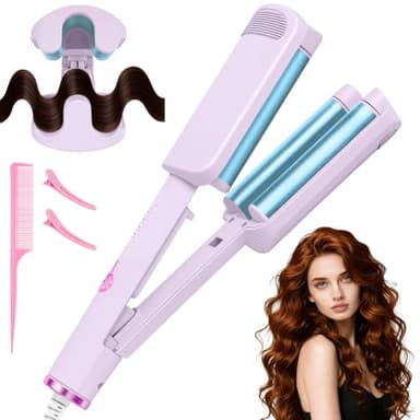 LOPHE 32mm Cheveux Wavy Fer à Boucler, Fers à Onduler French Waves avec 4 Températures Réglables, Cheveux Wavy Fer à Boucler pour Cheveux Longs Courts, Convient aux Débutants, Anti-Brûlure, Violet