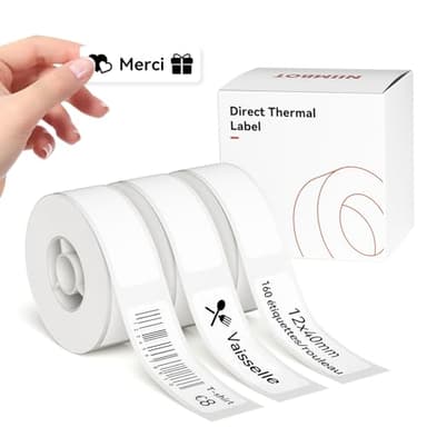 NIIMBOT 3 Rouleaux D'étiquettes, Autocollantes Etiquette Pour D110 D11 D101 H1S, Blanc,12x40mm