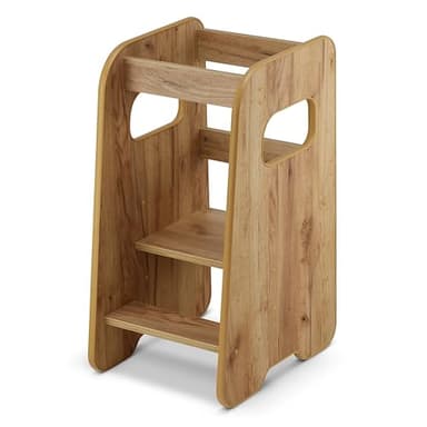 defiPad Tour d Observation Enfant Montessori - Stable & Sécurisée, Hauteur réglable sur 3 Niveaux - Tour d'apprentissage - Fabriqué en Europe - Learning Tower/Toddler Tower - Chêne