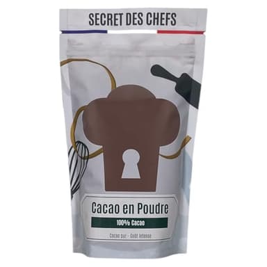 Secret des Chefs – Poudre de Cacao 100%, sans sucre ajouté 250g – Qualité Professionnelle – Pour Chocolat chaud, Gâteaux, Muffins, Biscuits, Pâtes, Patisseries