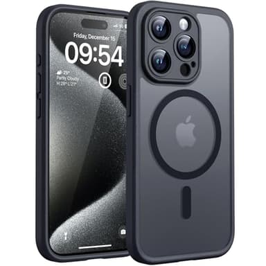 TOCOL Coque Magnétique pour iPhone 15 Pro Max 6,7 Pouces, Compatible avec MagSafe, Protection de l'objectif améliorée, Coque Mat Translucide Fine Antichoc, Noir