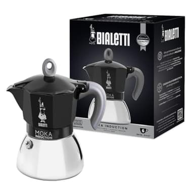 Bialetti - Moka Induction, Cafetière Moka, Convient à Tous Les Types de Plaques de Cuisson, 6 Tasses d'Espresso (280 Ml), Noir