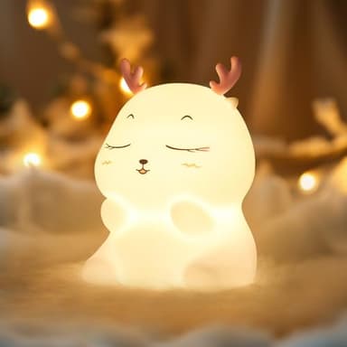 Diboniur Veilleuse Bébé Cerf Veilleuse Enfant Rechargeable avec 7 Couleurs, Tactile Silicone Lampe de Chevet