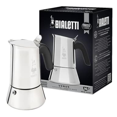 Bialetti - New Venus Induction, Cafetière Expresso en Inox, Adaptée à Tous Les Types de Plaques de Cuisson, 10 Tasses (460 Ml), Aluminium, Argenté