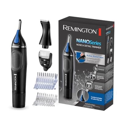 Remington Tondeuse Nez [Antimicrobien Multifonction] Nano Series (Barbe,Oreilles,Sourcils, tondeuse précision + verticale double face, Batterie Lithium, Sabots ajustables, Nettoyage Facile) NE3870
