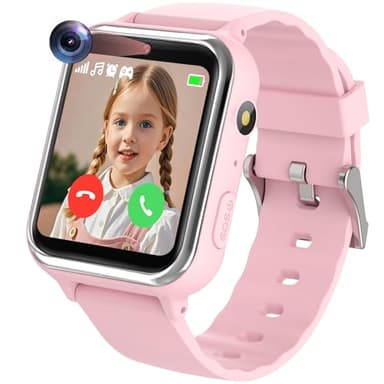 PTHTECHUS Montre Intelligente pour Enfant, avec Lecteur de Musique, vidéo, réveil, 13 Jeux, Appareil Photo, Montre Intelligente SOS, Cadeau pour garçons et Filles âgés de 4 à 12 Ans (Rose)