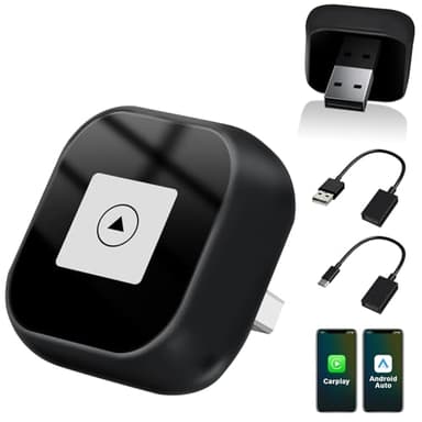 Adaptateur CarPlay sans Fil pour iPhone, convertit l'adaptateur CarPlay Filaire en Adaptateur sans Fil, Taille Mini avec câble d'extension USB et USB-C/Type-C, contrôle Stable et sans Retard, Noir