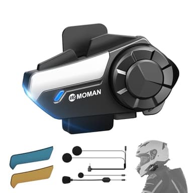 Moman H2S Intercom Moto - Audio-Multitâche, Communication Système 1000M ENC&DSP&CVC Réduction de Bruit Kit Main Libre Moto Hi-FI Stéréo Partage de Musique FM Commandes Vocales IA IPX6 Étanche,1 Unité