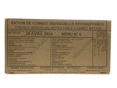 Pack de rations MRE 24h de l'armée française (menu 6)