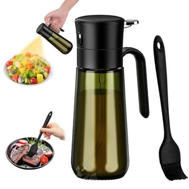 Euqvunn Spray Huile Cuisine avec Pinceau de Badigeonnage, Vaporisateur Huile en Verre Opaque 280ml pour Conserver la Fraîcheur – Idéal pour Air Fryer, Salades, Cuisson au Four et Grillades