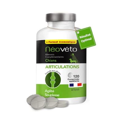 NÉOVÉTO - Articulations Chien - 120 comprimés naturels - Arthrose Chien - Anti-inflammatoire - Actifs agréés par Les Services vétérinaires - Fabriqué en France