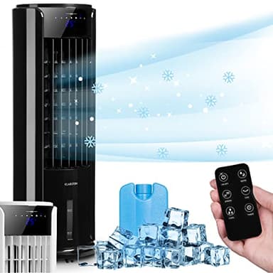 Klarstein Rafraichisseur d'Air 4 en 1, Climatiseur Mobile Portable Sans Évacuation , Humidificateur, Ventilateur, Silencieux, Pack Glacon, Réservoir 3.5L, 60W, Puissant Débit d'Air 486m³/h