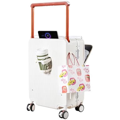 HUIDA TECH Valise Cabine avec Compartiment pour Ordinateur Portable 20", Rigide PC avec Cadre en Aluminium et Serrure TSA, Roues 360°, Chargeur USB, Porte-gobelet, Extensible